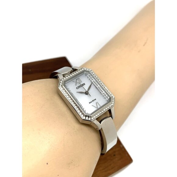 Citizen Women's Watch EM0980-50A Eco-Drive Crystal Accent Silver Dial Rectangle - Picture 6 of 14